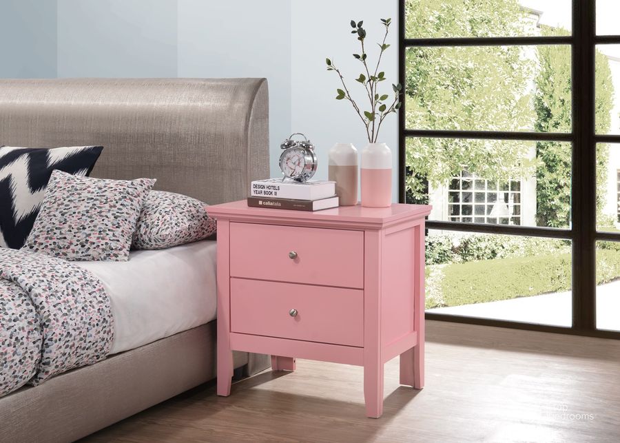 The appearance of Glory Furniture Primo Nightstand, Pink designed by Glory in the transitional interior design. This pink piece of furniture  was selected by 1StopBedrooms from Primo Collection to add a touch of cosiness and style into your home. Sku: G1334-N-Nightstand. Material: Wood. Product Type: Nightstand. Image1