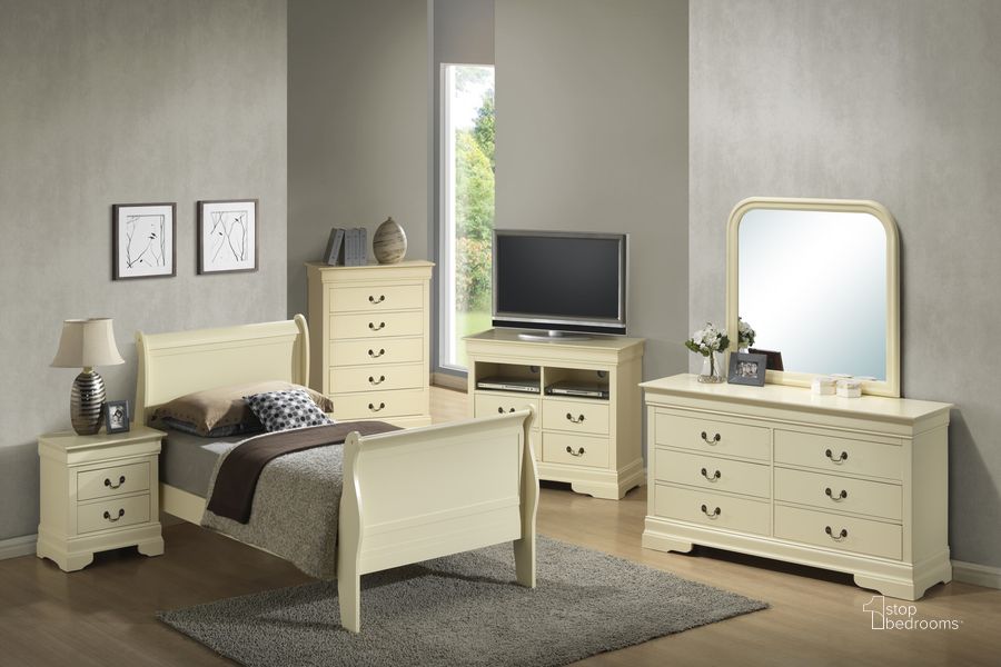 The appearance of Glory Furniture G3175 Bedroom Set in Beige designed by Glory in the traditional interior design. This beige piece of furniture  was selected by 1StopBedrooms from G3175 Collection to add a touch of cosiness and style into your home. Sku: G3175A-TB-Twin Bed  Headboard & Footboard;G3175A-TB-Twin Bed  Rails;G3175-N-Nightstand. Material: Wood. Product Type: Sleigh Bed. Bed Size: Twin. Image1