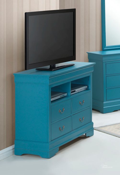 The appearance of Glory Furniture G3180 TV Chest in Teal designed by Glory in the traditional interior design. This sky piece of furniture  was selected by 1StopBedrooms from G3180 Collection to add a touch of cosiness and style into your home. Sku: G3180-TV-Media Chest. Material: Wood. Product Type: Media Chest. Image1