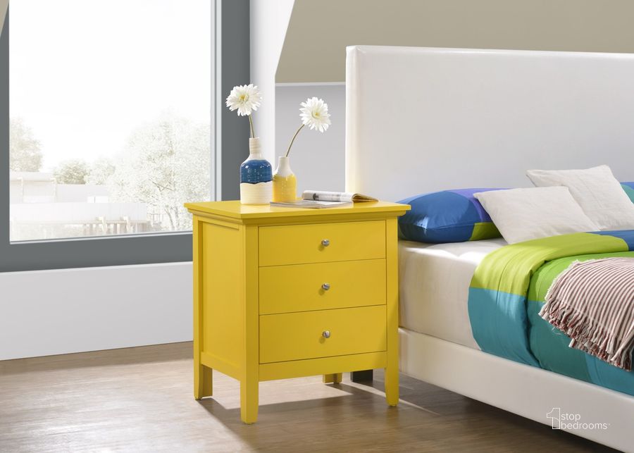The appearance of Glory Furniture Hammond 3 Drawer Nightstand, Yellow designed by Glory in the transitional interior design. This yellow piece of furniture  was selected by 1StopBedrooms from Hammond Collection to add a touch of cosiness and style into your home. Sku: G5402-N-3 Drawer Nightstand. Material: Wood. Product Type: Nightstand. Image1