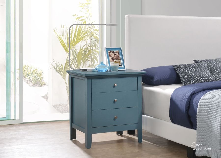 The appearance of Glory Furniture Hammond 3 Drawer Nightstand, Blue designed by Glory in the transitional interior design. This blue piece of furniture  was selected by 1StopBedrooms from Hammond Collection to add a touch of cosiness and style into your home. Sku: G5480-N-3 Drawer Nightstand. Material: Wood. Product Type: Nightstand. Image1