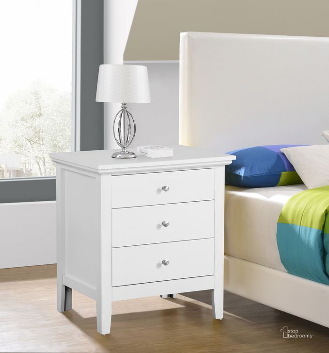 The appearance of G5490 Nightstand (White) designed by Glory in the transitional interior design. This white piece of furniture  was selected by 1StopBedrooms from G54 Collection to add a touch of cosiness and style into your home. Sku: G5490-N-3 Drawer Nightstand. Material: Wood. Product Type: Nightstand. Image1