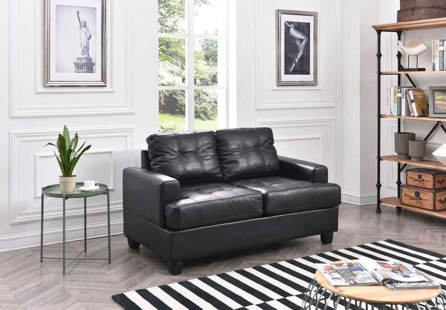 The appearance of G583 Loveseat (Black) designed by Glory in the transitional interior design. This black piece of furniture  was selected by 1StopBedrooms from G583 Collection to add a touch of cosiness and style into your home. Sku: G583A-L-BASE, PILLOW, LEG, HARDWARE;G583A-L-ARM, CUSHION SEAT. Material: Faux Leather. Product Type: Loveseat. Image1