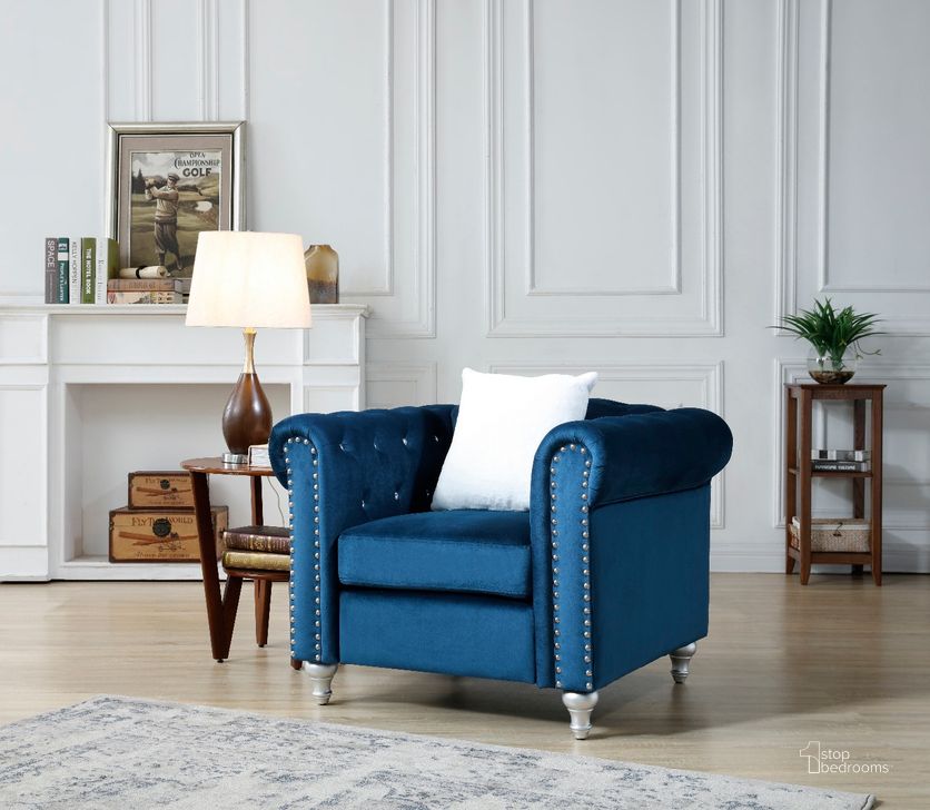 The appearance of Glory Furniture Raisa Chair, Navy Blue designed by Glory in the modern / contemporary interior design. This navy blue piece of furniture  was selected by 1StopBedrooms from Raisa Collection to add a touch of cosiness and style into your home. Sku: G861A-C-Chair. Material: Wood. Product Type: Accent Chair. Image1