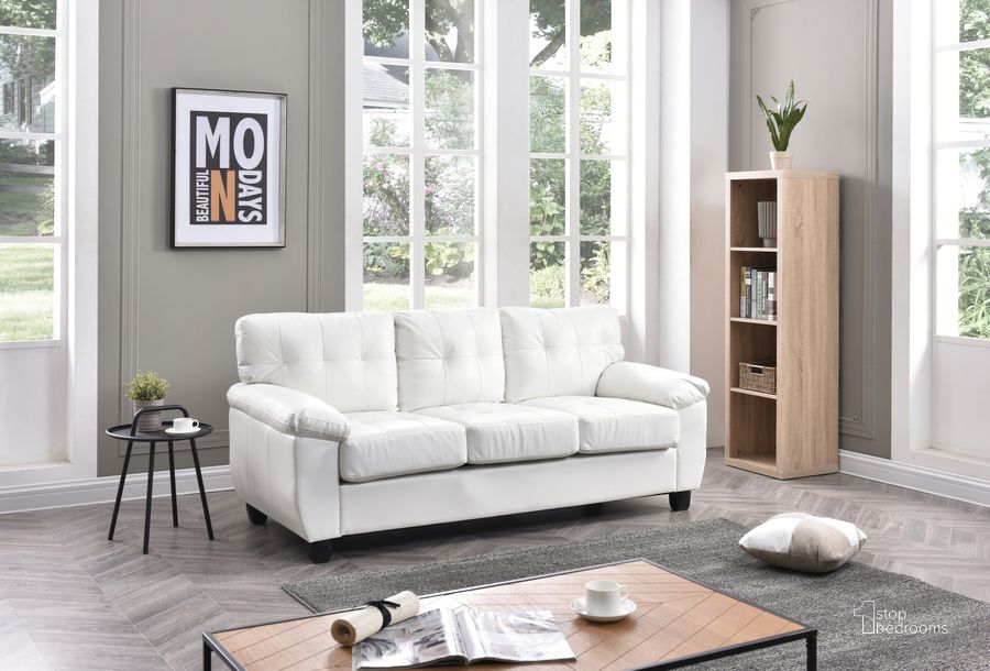 The appearance of G907 Sofa (White) designed by Glory in the transitional interior design. This white piece of furniture  was selected by 1StopBedrooms from G907 Collection to add a touch of cosiness and style into your home. Sku: G907A-S-BASE, CUSHION SEAT, BACK PILLOW, HARDWARE, LEG;G907A-S-ARM, BACK FRAME. Material: Faux Leather. Product Type: Sofa. Image1