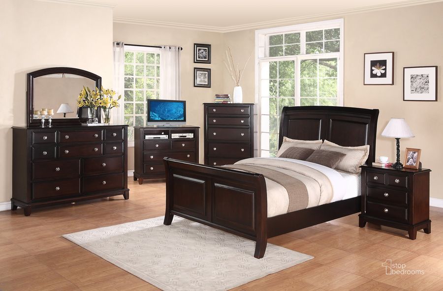The appearance of Glory Furniture G9800 Bedroom Set in Cappuccino designed by Glory in the traditional interior design. This cappuccino piece of furniture  was selected by 1StopBedrooms from G9800 Collection to add a touch of cosiness and style into your home. Sku: G9800A-QB-Queen Bed  Headboard & Footboard;G9800A-QB-Queen  Bed  Posts;G9800A-QB-Queen Bed  Rails;G9800-N-Nightstand. Material: Wood. Product Type: Sleigh Bed. Bed Size: King. Image1