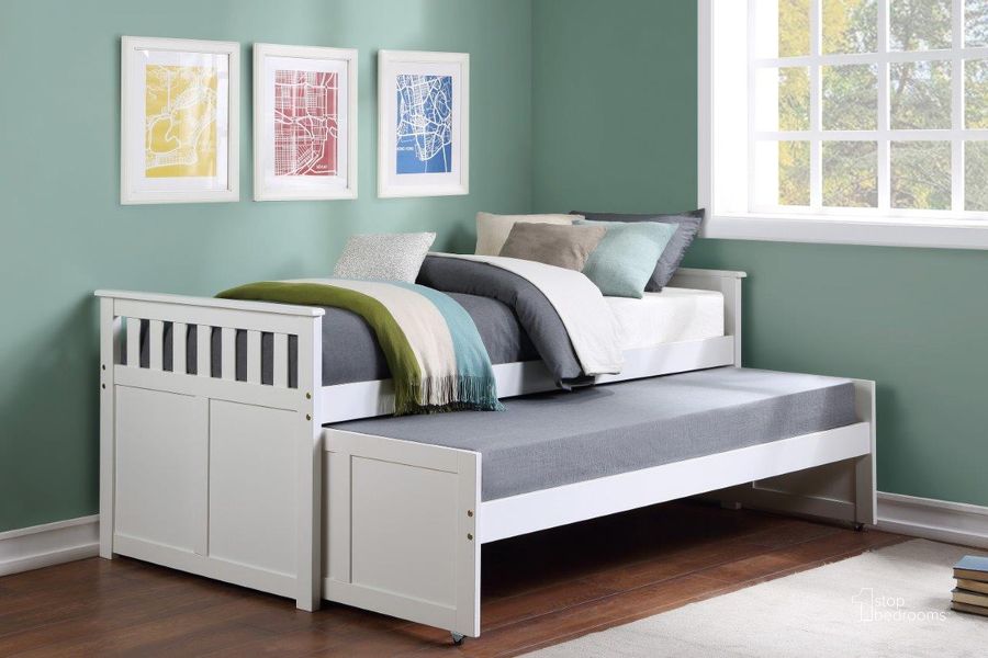 The appearance of Galen White Youth Day Bedroom Set designed by Homelegance in the transitional interior design. This white piece of furniture  was selected by 1StopBedrooms from Galen Collection to add a touch of cosiness and style into your home. Sku: B2053RTW-1;B2053RTW-2;B2053RTW-SL;B2053W-4. Bed Type: Daybed. Material: Wood. Product Type: DayBed. Bed Size: Twin Over Twin. Image1