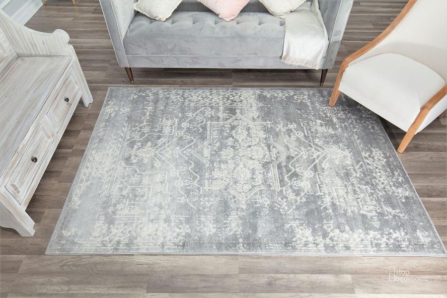 The appearance of Gallagher GL35B Fine Sand Vintage Transitional Gray 2' x 4' Area Rug designed by Rugs America in the transitional interior design. This gray piece of furniture  was selected by 1StopBedrooms from Gallagher Collection to add a touch of cosiness and style into your home. Sku: RA30055. Material: Polypropylene. Product Type: Area Rugs. Image1