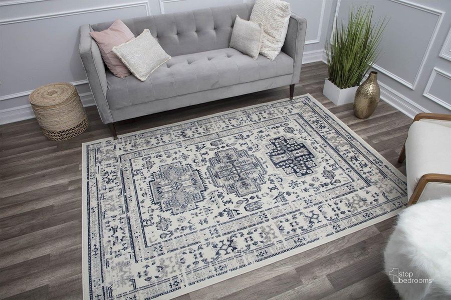 The appearance of Gallagher GL55A Glacial Sundara Vintage Transitional Blue 2' x 4' Area Rug designed by Rugs America in the transitional interior design. This blue piece of furniture  was selected by 1StopBedrooms from Gallagher Collection to add a touch of cosiness and style into your home. Sku: RA30023. Material: Polypropylene. Product Type: Area Rugs. Image1
