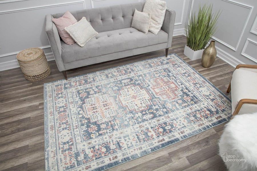 The appearance of Gallagher GL55C Prussian Sundara Vintage Transitional Blue 2' x 4' Area Rug designed by Rugs America in the transitional interior design. This blue piece of furniture  was selected by 1StopBedrooms from Gallagher Collection to add a touch of cosiness and style into your home. Sku: RA30027. Material: Polypropylene. Product Type: Area Rugs. Image1