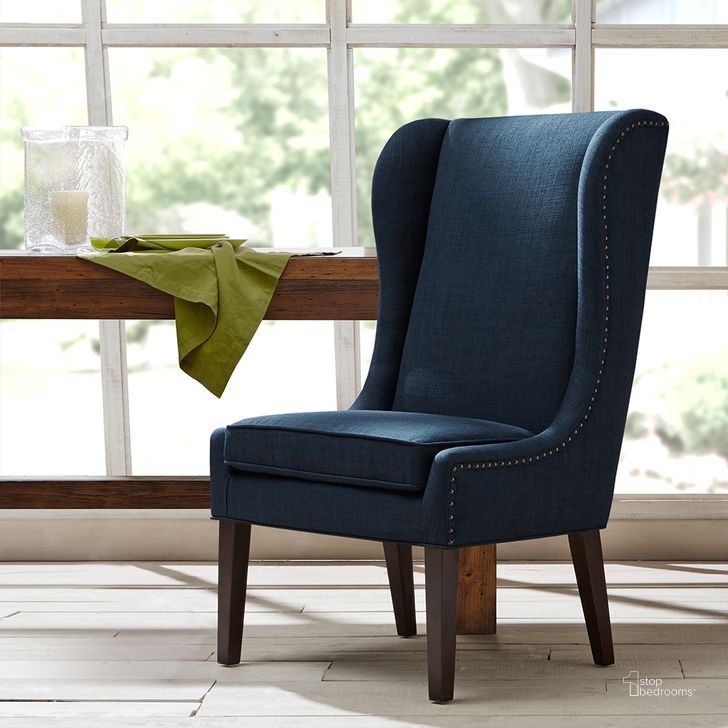 The appearance of Garbo Dining Chair In Navy designed by Olliix in the modern / contemporary interior design. This navy piece of furniture  was selected by 1StopBedrooms from Garbo Collection to add a touch of cosiness and style into your home. Sku: FPF20-0280. Material: Wood. Product Type: Dining Chair. Image1