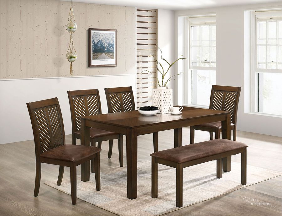The appearance of Garnett Dining Table In Walnut designed by Furniture of America in the transitional interior design. This walnut piece of furniture  was selected by 1StopBedrooms from Garnett Collection to add a touch of cosiness and style into your home. Sku: CM3490T. Table Base Style: Legs. Material: Wood. Product Type: Dining Table. Table Top Shape: Rectangular. Size: 35". Image1