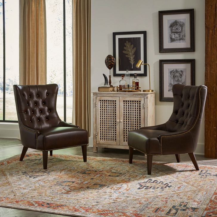 The appearance of Garrison Leather Accent Chair In Brown designed by Liberty in the coastal interior design. This brown piece of furniture  was selected by 1StopBedrooms from Garrison Collection to add a touch of cosiness and style into your home. Sku: 710-ACH15-BR-L. Material: Wood. Product Type: Accent Chair. Image1