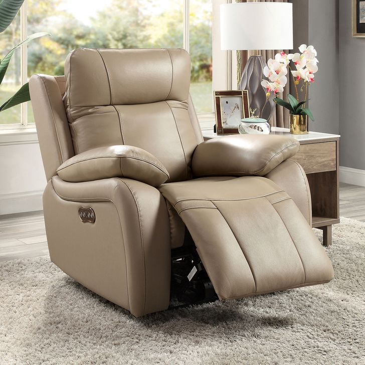 The appearance of Gaspe Power Recliner In Light Brown designed by Furniture of America in the transitional interior design. This light brown piece of furniture  was selected by 1StopBedrooms from Gaspe Collection to add a touch of cosiness and style into your home. Sku: CM6739LB-CH-PM. Material: Wood. Product Type: Recliner. Image1