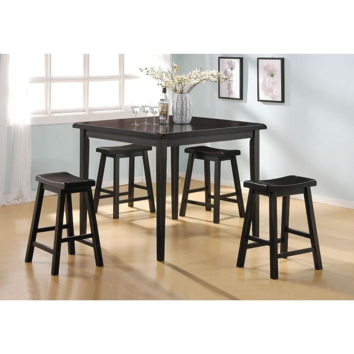 The appearance of Gaucho Black 5 Piece Counter Height Dining Room Set designed by ACME in the modern / contemporary interior design. This black piece of furniture  was selected by 1StopBedrooms from Gaucho Collection to add a touch of cosiness and style into your home. Sku: 07288. Table Top Shape: Square. Product Type: Casual Dining Set. Material: Casual. Image1