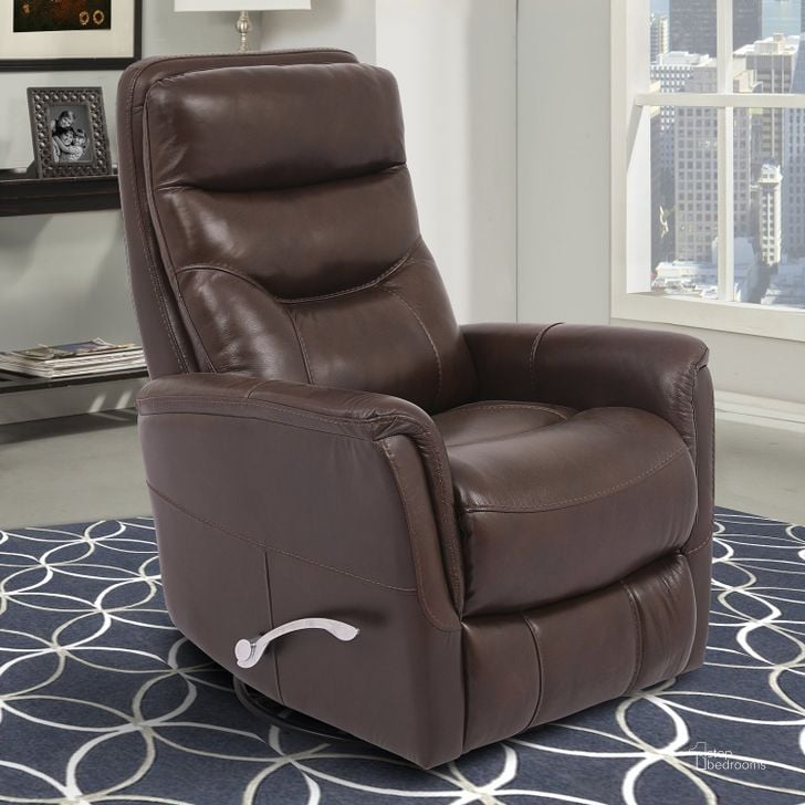 The appearance of Gemini Robust Manual Swivel Glider Recliner designed by Parker House in the modern / contemporary interior design. This dark brown piece of furniture  was selected by 1StopBedrooms from Gemini Collection to add a touch of cosiness and style into your home. Sku: MGEM#812GS-ROB. Product Type: Recliner. Image1