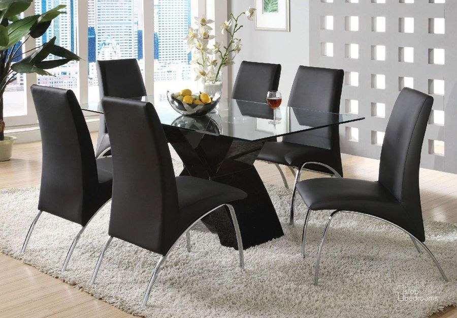 The appearance of Genedaya Black Dining Set designed by Artisan Elegance in the modern / contemporary interior design. This black piece of furniture  was selected by 1StopBedrooms from Genedaya Collection to add a touch of cosiness and style into your home. Sku: CM8370T-BK-1;CM8370T-2;CM8370BK-SC-2PK. Table Base Style: Pedestal. Material: Metal. Product Type: Dining Room Set. Table Top Shape: Rectangular. Size: 36". Image1