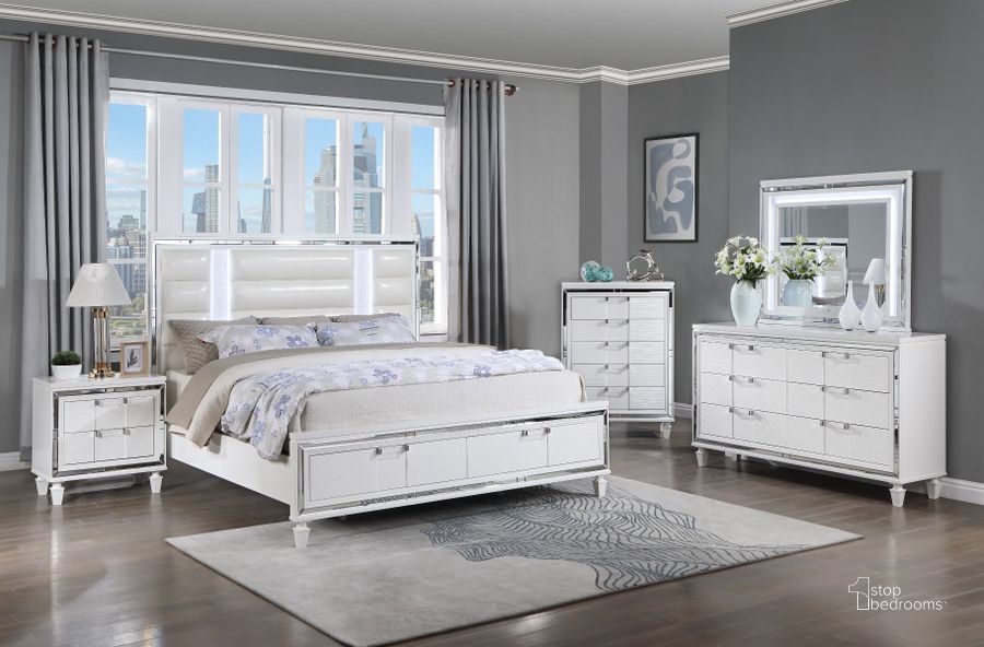 The appearance of Genoa Bedroom Set In White designed by Glory in the modern / contemporary interior design. This white piece of furniture  was selected by 1StopBedrooms from Genoa Collection to add a touch of cosiness and style into your home. Sku: G05790A-QB;G05790-N. Material: Wood. Product Type: Bedroom Set. Bed Size: Queen. Image1