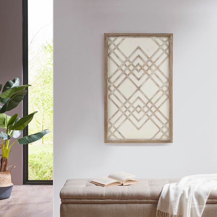 The appearance of Geo Carved Wood Panel Wall Decor In Natural/White designed by Olliix in the modern / contemporary interior design. This natural/white piece of furniture  was selected by 1StopBedrooms from Exton Collection to add a touch of cosiness and style into your home. Sku: MP95B-0276. Material: MDF. Product Type: Wall Decor. Image1