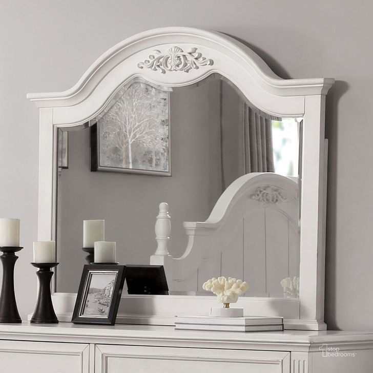 The appearance of Georgette Mirror In Antique White designed by Furniture of America in the transitional interior design. This antique white piece of furniture  was selected by 1StopBedrooms from Georgette Collection to add a touch of cosiness and style into your home. Sku: CM7184M. Material: Wood. Product Type: Mirror. Image1