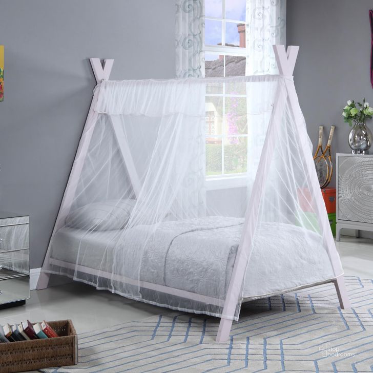 The appearance of Georgina Pink Twin Tent Bed designed by Coaster in the transitional interior design. This pink piece of furniture  was selected by 1StopBedrooms from Georgina Collection to add a touch of cosiness and style into your home. Sku: 302133. Material: Metal. Bed Size: Twin. Product Type: Kids Bed. Image1