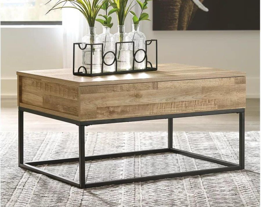 The appearance of Gerdanet Natural Lift Top Coffee Table designed by Signature Design by Ashley in the transitional interior design. This natural piece of furniture  was selected by 1StopBedrooms from Gerdanet Collection to add a touch of cosiness and style into your home. Sku: T150-9. Material: Metal. Product Type: Coffee and Cocktail Table. Image1