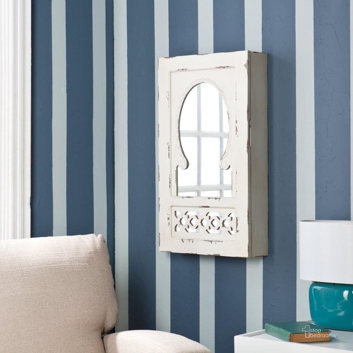 The appearance of Gilmore Shabby Chic Wall Mount Jewelry Mirror designed by SEI Furniture in the country / farmhouse interior design. This antique white piece of furniture  was selected by 1StopBedrooms from Gilmore Collection to add a touch of cosiness and style into your home. Sku: JS5532. Material: MDF. Product Type: Wall Mirror. Image1