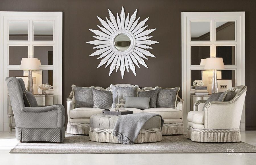 The appearance of Giovanna Bezel Living Room Set designed by A.R.T. in the transitional interior design. This bezel piece of furniture  was selected by 1StopBedrooms from Giovanna Collection to add a touch of cosiness and style into your home. Sku: 509501-5727AB;509503-5727AB. Material: Fabric. Product Type: Living Room Set. Image1