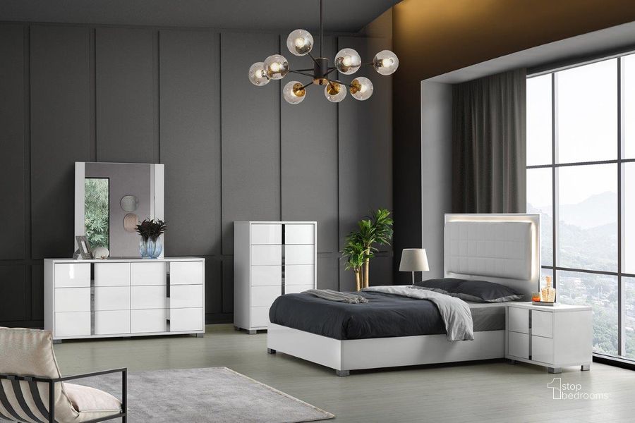 The appearance of Giulia Night Stand Left Facing in White designed by J&M in the modern / contemporary interior design. This white piece of furniture  was selected by 1StopBedrooms from Giulia Collection to add a touch of cosiness and style into your home. Sku: SR09-101L. Product Type: Nightstand. Image1