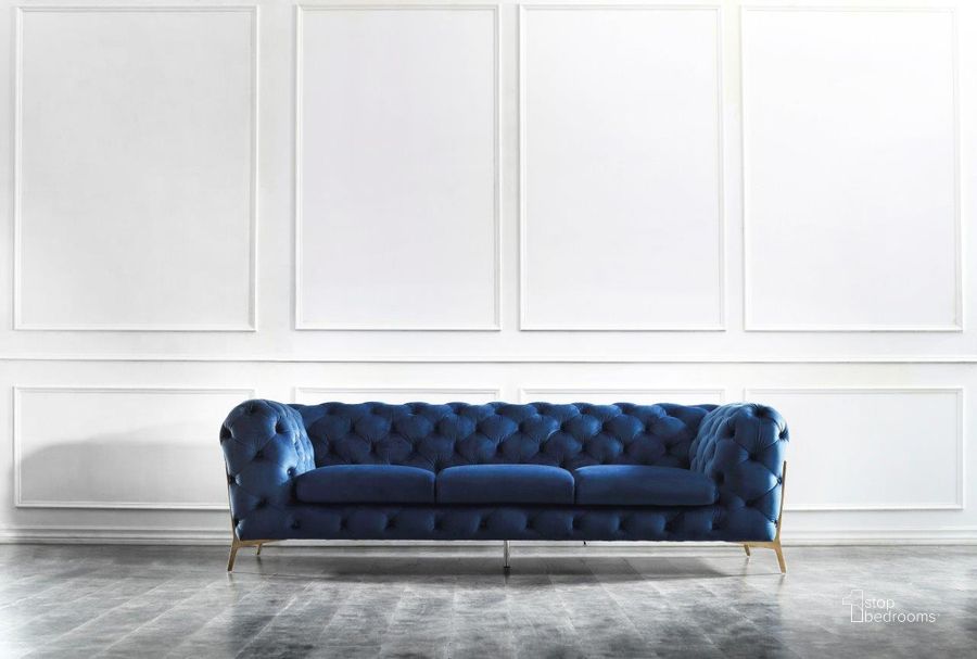 The appearance of Glamour Sofa in Blue designed by J&M in the modern / contemporary interior design. This blue piece of furniture  was selected by 1StopBedrooms from Glamour Collection to add a touch of cosiness and style into your home. Sku: 17182-S. Material: Wood. Product Type: Sofa. Image1