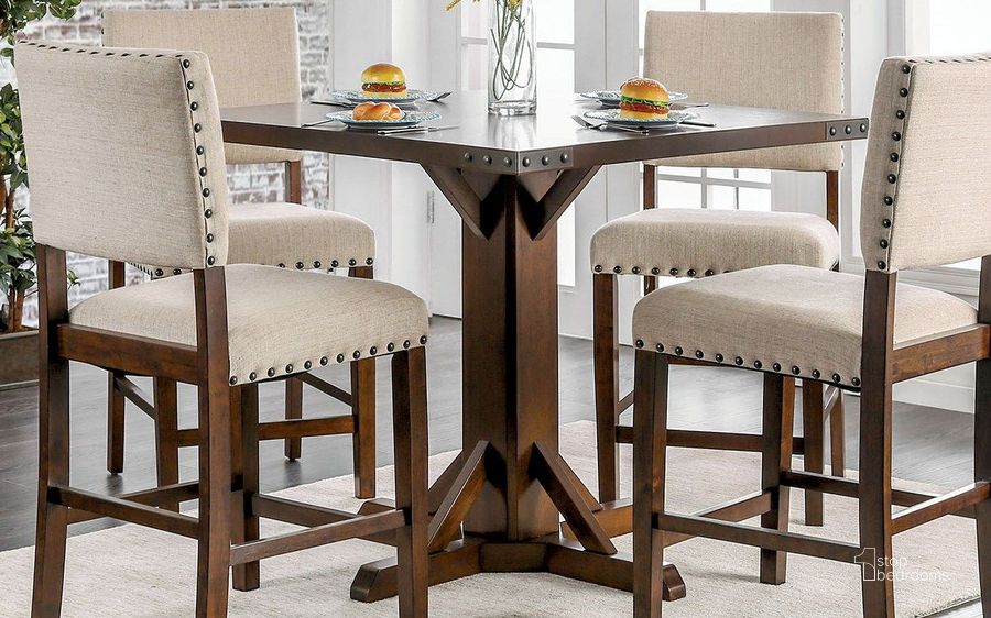 The appearance of Glenbrook Brown Cherry and Ivory Counter Height Dining Room Set designed by Furniture of America in the transitional interior design. This brown piece of furniture  was selected by 1StopBedrooms from Glenbrook Collection to add a touch of cosiness and style into your home. Sku: CM3018PT;CM3018PC-2PK. Table Top Shape: Square. Material: Wood. Product Type: Dining Room Set. Image1