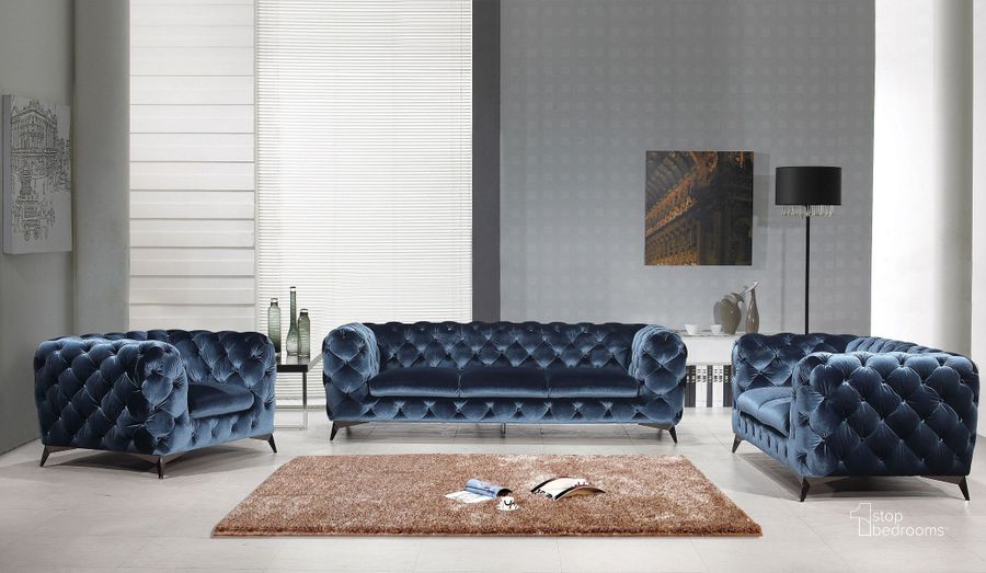 The appearance of Glitz Blue Living Room Set designed by J&M in the modern / contemporary interior design. This blue piece of furniture  was selected by 1StopBedrooms from Glitz Collection to add a touch of cosiness and style into your home. Sku: 184451-S-BL;184451-L-BL. Material: Fabric. Product Type: Living Room Set. Image1