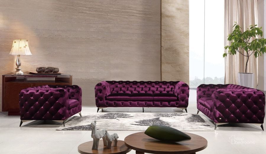 The appearance of Glitz Purple Living Room Set designed by J&M in the modern / contemporary interior design. This purple piece of furniture  was selected by 1StopBedrooms from Glitz Collection to add a touch of cosiness and style into your home. Sku: 183352-S-P;183352-L-P. Material: Fabric. Product Type: Living Room Set. Image1