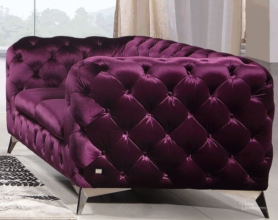 The appearance of Glitz Purple Loveseat designed by J&M in the modern / contemporary interior design. This purple piece of furniture  was selected by 1StopBedrooms from Glitz Collection to add a touch of cosiness and style into your home. Sku: 183352-L-P. Material: Fabric. Product Type: Loveseat. Image1
