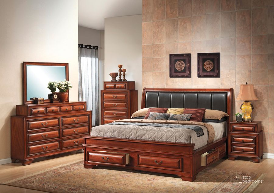 The appearance of Glory Furniture G8850 Six Drawer Upholstered Bedroom Set in Cherry designed by Glory in the modern / contemporary interior design. This cherry piece of furniture  was selected by 1StopBedrooms from G8850 Collection to add a touch of cosiness and style into your home. Sku: G8850C-QB3-Queen Bed HDBD;G8850C-QB3-Queen Storage Bed FTBD;G8850C-QB3-Queen Storage Bed Rails;G8850C-QB3-Queen Storage Bed Drawers for Rails;G8850C-QB3-Queen Storage Bed Drawers for Rails;G8850C-QB3-Queen Storage Bed Drawers for FTBD;G8850-N-Nightstand. Material: Glass. Product Type: Storage Bed. Bed Size: Queen. Image1