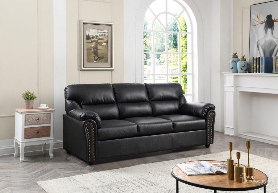 The appearance of Glory Furniture Olney Sofa In Black designed by Glory in the modern / contemporary interior design. This black piece of furniture  was selected by 1StopBedrooms from Olney Collection to add a touch of cosiness and style into your home. Sku: G263-S. Material: Leather. Product Type: Sofa. Image1