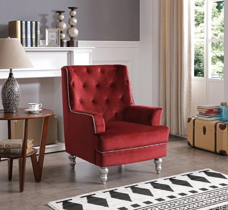 The appearance of Glory Furniture Pamona Burgundy Chair designed by Glory in the traditional interior design. This burgundy piece of furniture  was selected by 1StopBedrooms from Pamona Collection to add a touch of cosiness and style into your home. Sku: G0911-C. Material: Wood. Product Type: Chair. Image1