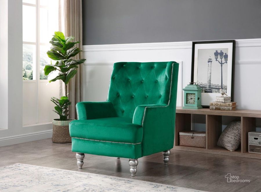 The appearance of Glory Furniture Pamona Green Chair designed by Glory in the traditional interior design. This green piece of furniture  was selected by 1StopBedrooms from Pamona Collection to add a touch of cosiness and style into your home. Sku: G0915-C. Material: Wood. Product Type: Chair. Image1