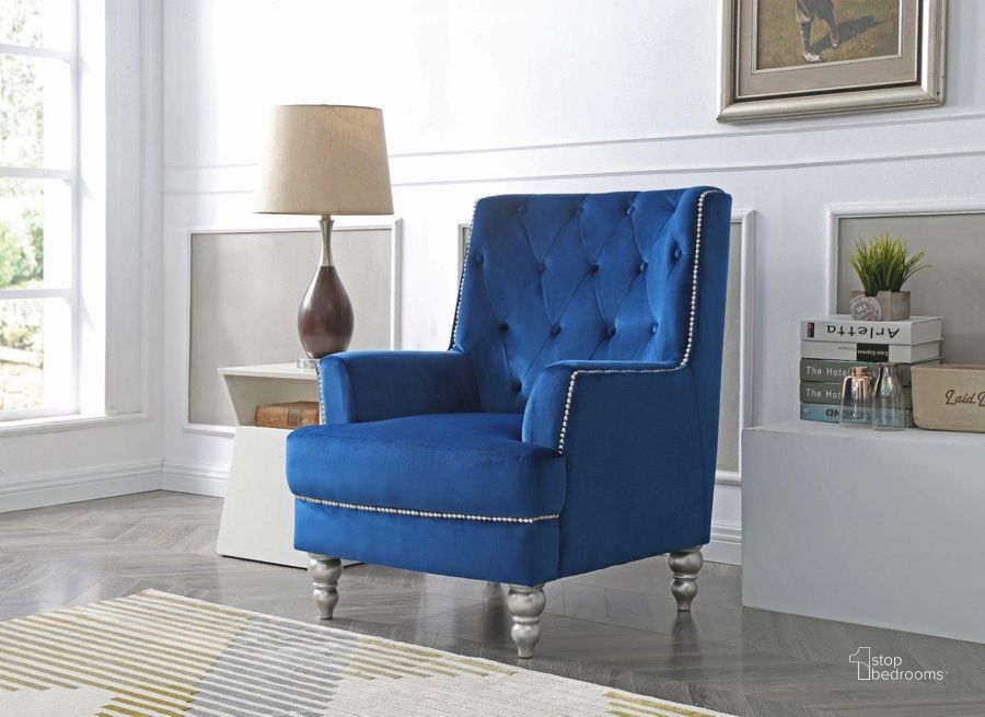 The appearance of Glory Furniture Pamona Navy Blue Chair designed by Glory in the traditional interior design. This navy blue piece of furniture  was selected by 1StopBedrooms from Pamona Collection to add a touch of cosiness and style into your home. Sku: G0913-C. Material: Wood. Product Type: Chair. Image1