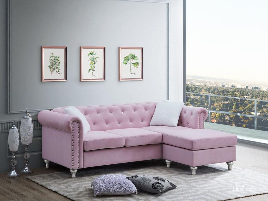 The appearance of Glory Furniture Raisa Pink Sofa Chaise designed by Glory in the modern / contemporary interior design. This pink piece of furniture  was selected by 1StopBedrooms from Raisa Collection to add a touch of cosiness and style into your home. Sku: G864B-SCH-Sectional Parts box 1 of 4;G864B-SCH-Sectional Parts box 2 of 4;G864B-SCH-Sectional Parts box 3 of 4;G864B-SCH-Sectional parts box 4 of 4. Material: Wood. Product Type: Chaise. Image1