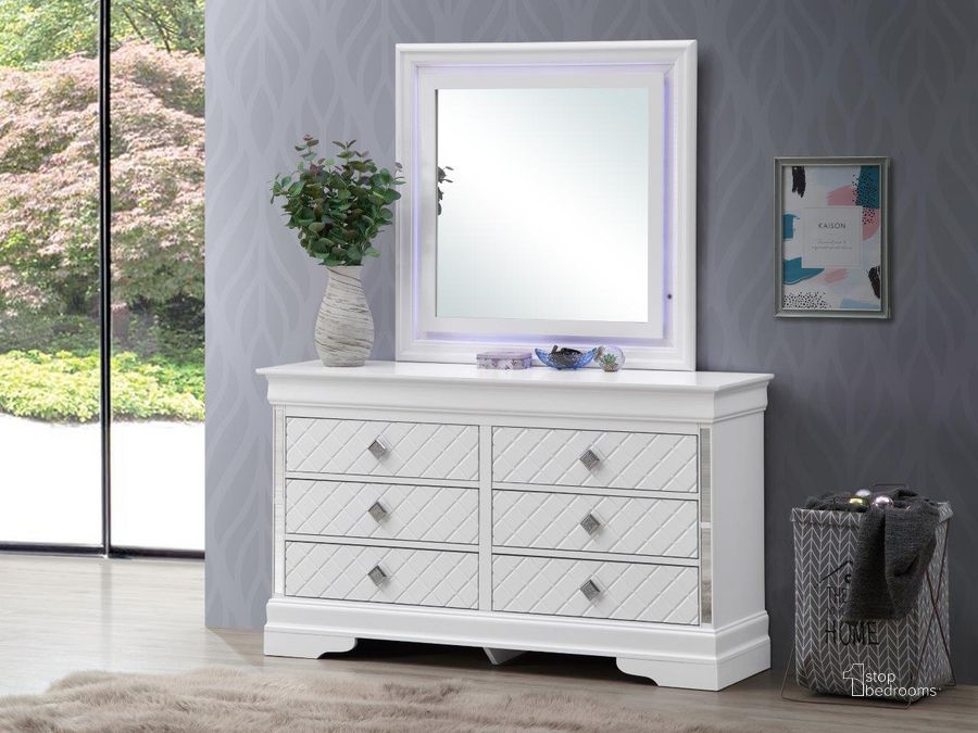 The appearance of Glory Furniture Verona Dresser In Silver Champagne G6790-D designed by Glory in the modern / contemporary interior design. This white and silver piece of furniture  was selected by 1StopBedrooms from Verona Collection to add a touch of cosiness and style into your home. Sku: G6790-D. Product Type: Dresser. Material: Wood Veneer. Image1