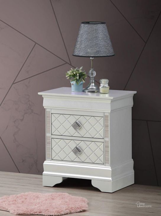 The appearance of Glory Furniture Verona Nightstand In Silver Champagne G6700-N designed by Glory in the modern / contemporary interior design. This silver piece of furniture  was selected by 1StopBedrooms from Verona Collection to add a touch of cosiness and style into your home. Sku: G6700-N. Material: Wood. Product Type: Nightstand. Image1