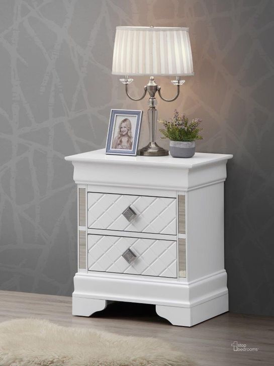 The appearance of Glory Furniture Verona Nightstand In Silver Champagne G6790-N designed by Glory in the modern / contemporary interior design. This white and silver piece of furniture  was selected by 1StopBedrooms from Verona Collection to add a touch of cosiness and style into your home. Sku: G6790-N. Product Type: Nightstand. Material: Wood Veneer. Image1