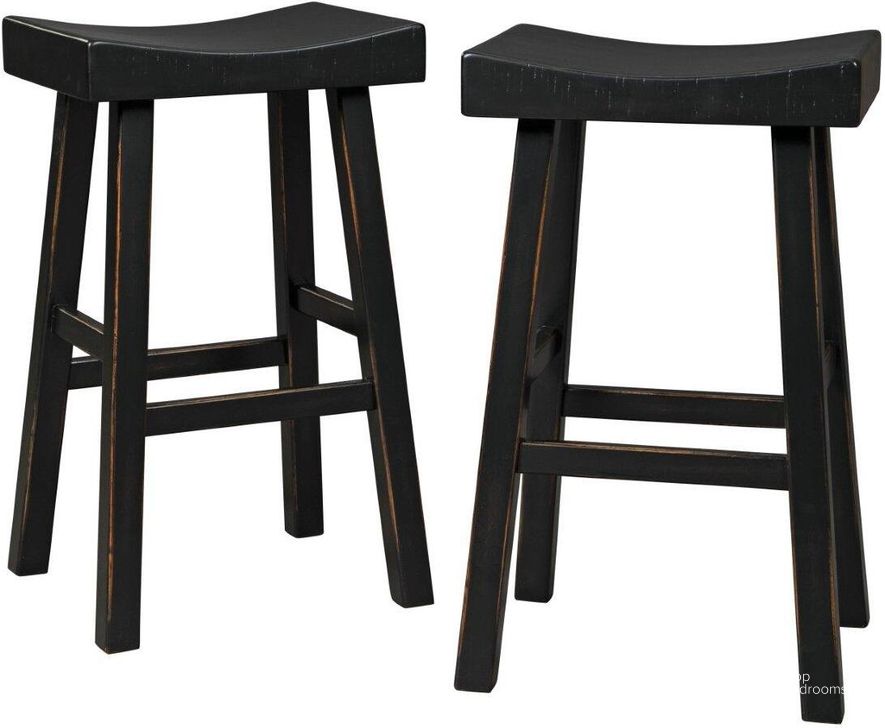 The appearance of Glosco Black Pub Height Bar Stool designed by Signature Design by Ashley in the transitional interior design. This black piece of furniture  was selected by 1StopBedrooms from Glosco Collection to add a touch of cosiness and style into your home. Sku: D548-530. Material: Wood. Product Type: Barstool. Image1