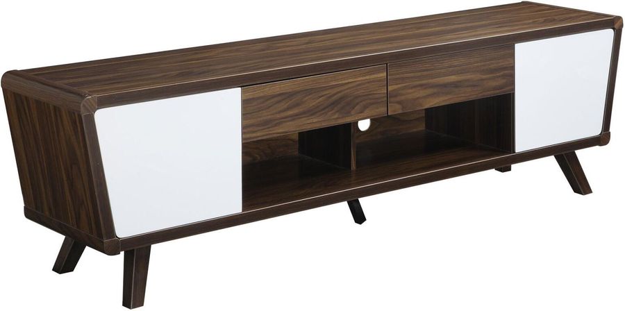 The appearance of Glossy White and Chestnut TV Stand designed by Coaster in the modern / contemporary interior design. This white piece of furniture  was selected by 1StopBedrooms from Glossy Collection to add a touch of cosiness and style into your home. Sku: 700793. Material: Wood. Product Type: TV Stand. Image1