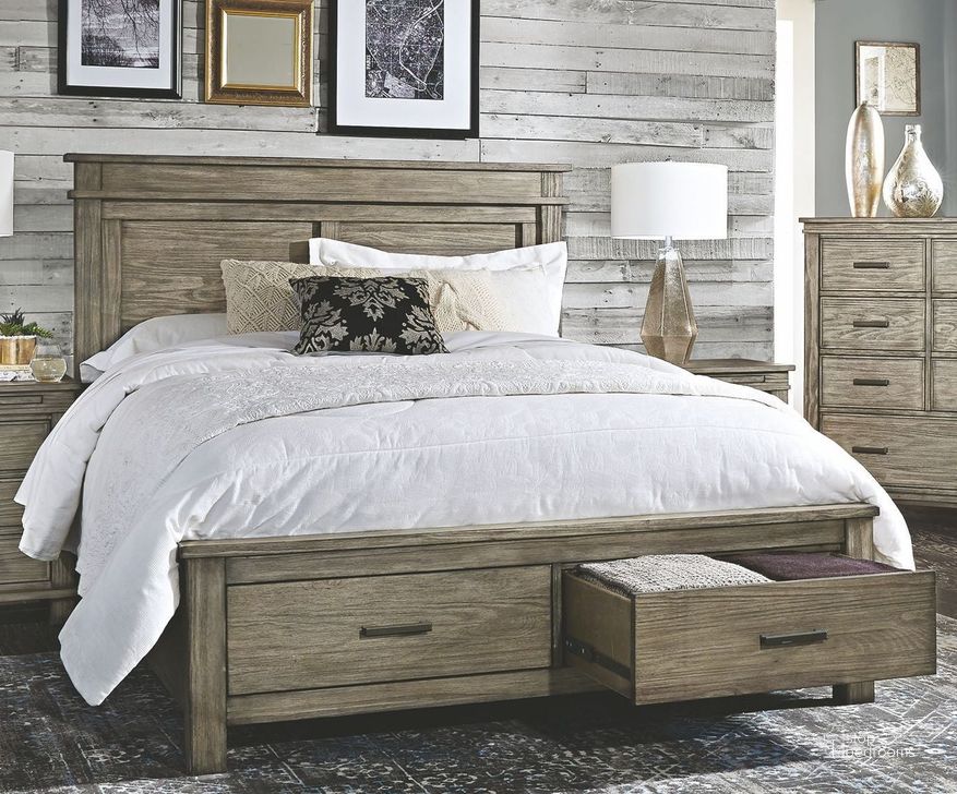 The appearance of Glacier Point Greystone King Panel Storage Bed designed by A-America in the rustic / southwestern interior design. This brown piece of furniture  was selected by 1StopBedrooms from Glacier Point Collection to add a touch of cosiness and style into your home. Sku: GLPGR513G;GLPGR513H;GLPGR513P;GLPGR503R. Bed Type: Storage Bed. Product Type: Storage Bed. Bed Size: King. Material: Pine. Image1