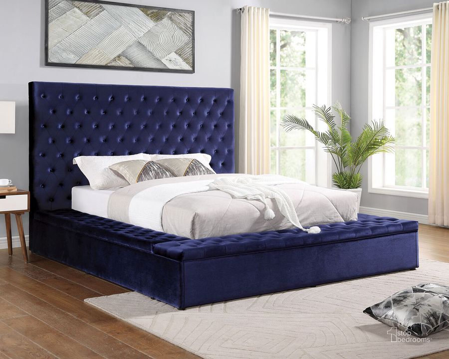 The appearance of Golati California King Bed In Blue designed by Furniture of America in the transitional interior design. This blue piece of furniture  was selected by 1StopBedrooms from Golati Collection to add a touch of cosiness and style into your home. Sku: CM7895BL-CK-1;CM7895BL-CK-2;CM7895BL-CK-3;CM7895BL-CK-4. Bed Type: Platform Bed. Material: Wood. Product Type: Platform Bed. Bed Size: California King.
