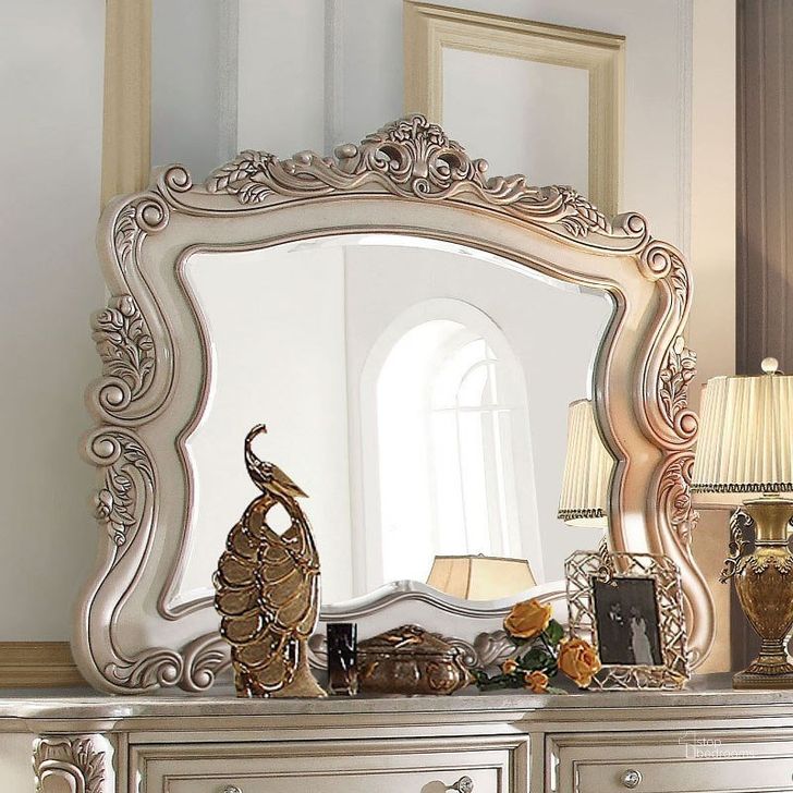 The appearance of Gorsedd Mirror designed by ACME in the transitional interior design. This antique white piece of furniture  was selected by 1StopBedrooms from Gorsedd Collection to add a touch of cosiness and style into your home. Sku: 27444. Material: MDF. Product Type: Dresser Mirror. Image1