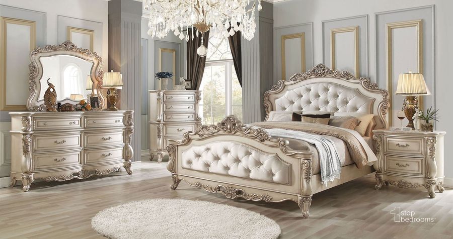 The appearance of Gorsedd Panel Bedroom Set designed by ACME in the transitional interior design. This antique white piece of furniture  was selected by 1StopBedrooms from Gorsedd Collection to add a touch of cosiness and style into your home. Sku: 27437CK/EK-HB;27438CK/EK-FB;27442EK/Q-R;27443. Bed Type: Panel Bed. Material: Wood. Product Type: Panel Bed. Bed Size: Queen. Image1