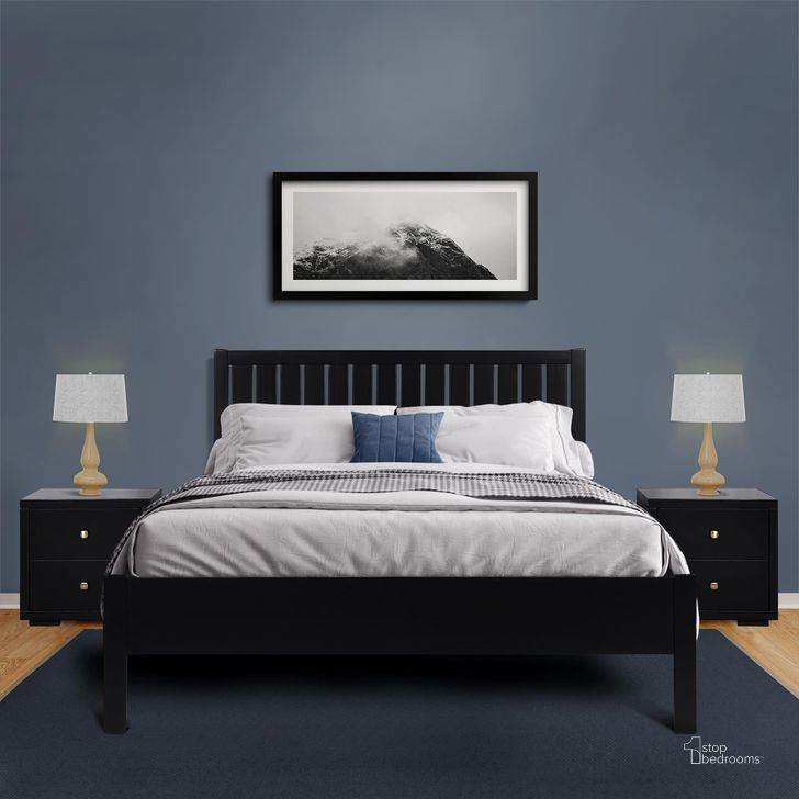 The appearance of Graham Wooden King Platform Bed with 2 Nightstands In Black designed by Camden Isle Furniture in the modern / contemporary interior design. This black piece of furniture  was selected by 1StopBedrooms from Graham Collection to add a touch of cosiness and style into your home. Sku: 114133-1;110102;122134;122134. Bed Type: Platform Bed. Material: Wood. Product Type: Platform Bed. Bed Size: King. Image1